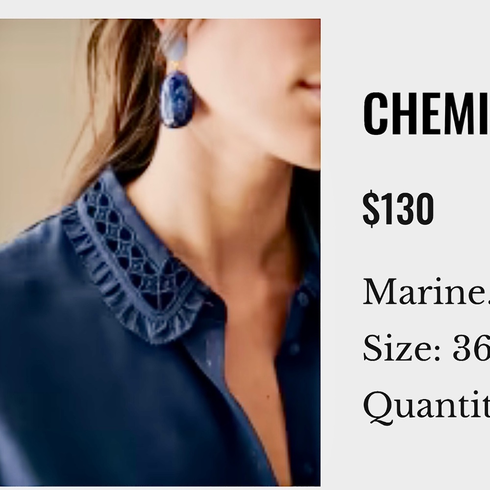 NWOT Sezane Suzanne shirt in Navy, size 36